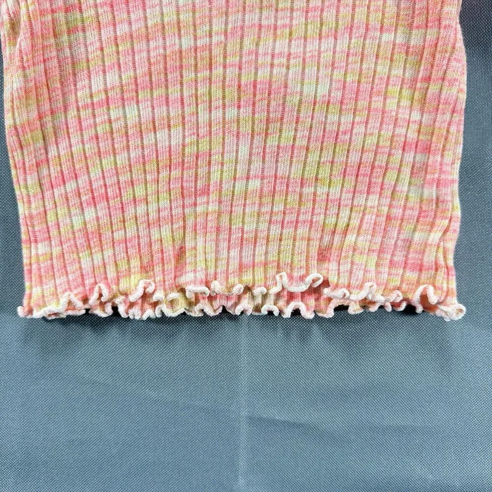 Old Navy Girls Size 2T Colorful Marled Rib Knit Lettuce Hem Short Sleeve Tee